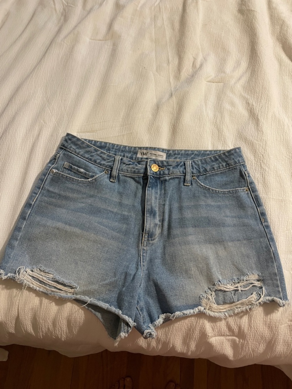 YMI Light Blue Distressed High-Rise Denim Shorts